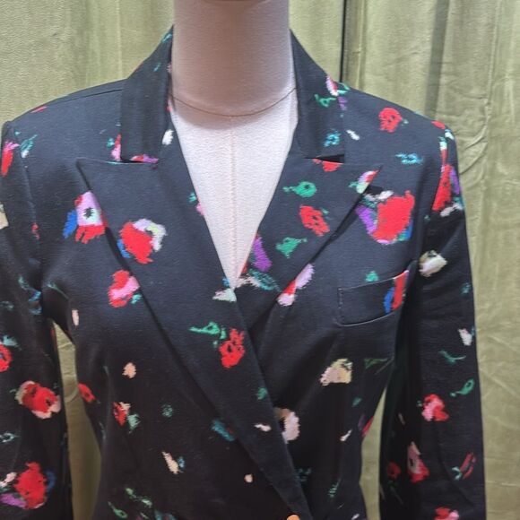 Derek Lam Black and Red Heart Pattern Blazer, US4 - Picture 2 of 13